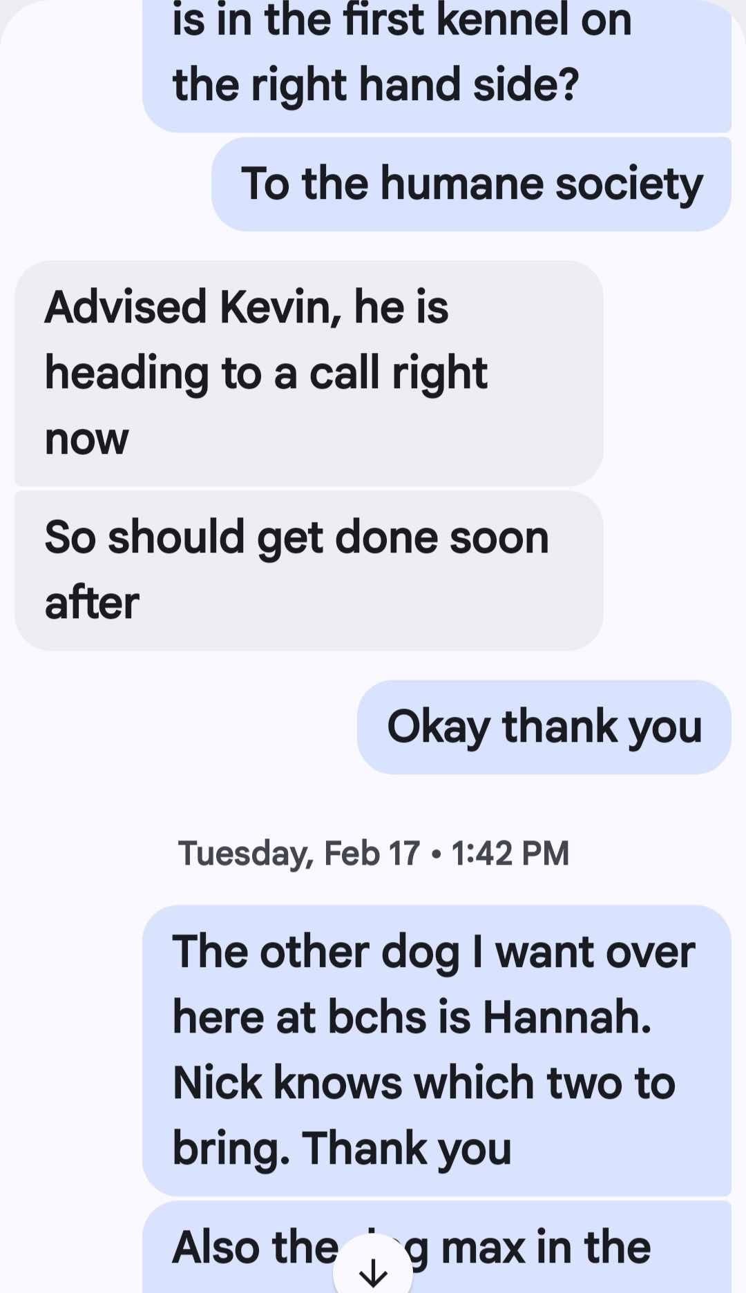 Off-site facility dog